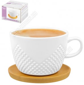 Ромбики /Бамбук Чай- 2пр 500мл (чашка-пиала,блюдце бамбук) п/у 