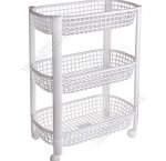 Этажерка 3-х яр (44х31 h69см) на колес,овал, белый, сетчат.корзины (3) 