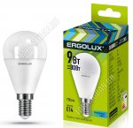 Ergolux-Шар E14 9Вт, холодн.6500К, (аналог 70Вт обыч.лампы) (10)