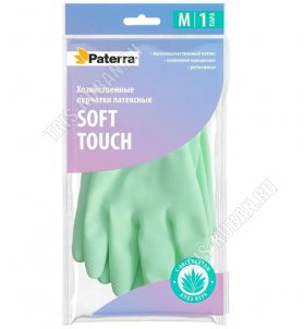 Перчатки хозяйственные SOFT TOUCH с алоэ вера,латекс+хлопок, р-р M (24) 