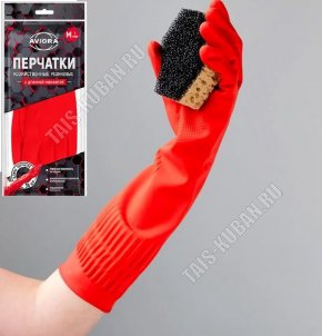 Перчатки хоз-ные латекс+хлопок, длин.манжета, р-р M, L38см (60) 