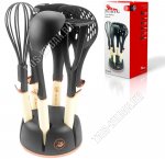 Кухонный набор 6предметов на подставке (лопатка с прорезями/шумовка/половник/картофелемялка/ложка д/спагетти/венчик д/взбивания) (12) 