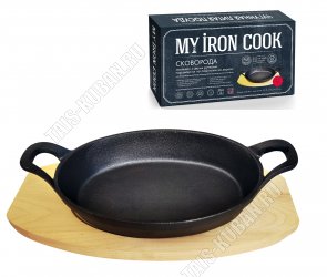 Сковорода порционная овальная L23см на деревянной подставке (6) 