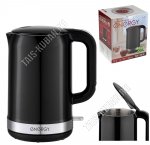 Чайник пластик+нерж 1,7л 1800Вт диск,2-ная стенка (внутри нерж.сталь),черный (12) 