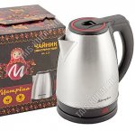 Чайник нерж.1,8л 1500Вт диск,защ б/воды,повор.360,свет.индик,автомат выкл, цв.ст. красн ручк (12) 