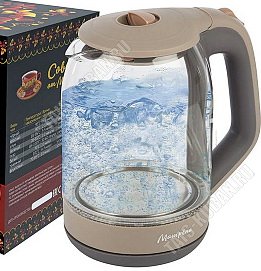 Чайник стекло 1,8л 1500Вт диск,повор.360, внутр.подсвет,автооткл,защита б/воды,бежевый (12) 
