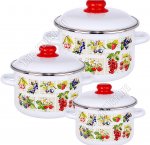 Вкус лета/Ягоды Н-р кастрюль 3шт (ф.цил 2,0/3,0/5,5л) белый,инд.дно,мет.крыш,пласт.руч/кноп 