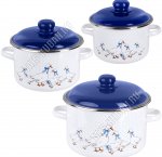 Гуси Набор 3предмета (кастрюли 2,0/3,0/5,5л) металлическая синяя крышка,белая эмаль,пластиковая ручка/кнопка (цилиндр) 