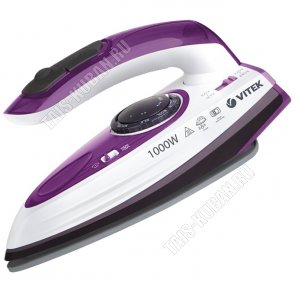 Утюг дорожн, керам. подошв. 1000Вт склад.руч,постоян.подач.пара,д/воды 70мл,мерн.стакан,фиолет/бел