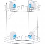 .БРИЛЛИАНТ синий Полка 2-х ярусная,настенная угловая h29см (19х19см),хром, на присоске (12)