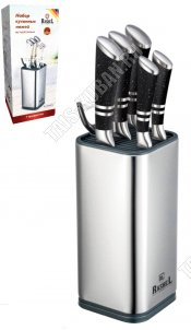 Набор цельнометаллических ножей 6предметов на квадратной подставке (6) 