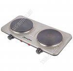 Плита электрическая нержавеющая сталь/2конфорки БЛИННАЯ d15,5/d15,5см, 1000ВТ+1000ВТ,терморегулятор, защита от перегрева,серебро,карт/уп