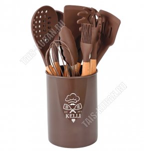 Кухонный н-р 12пр.в стакане d13 h15см,шоколадный 