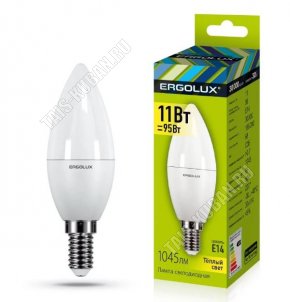 Ergolux-Свеча E14 11Вт,теплый 3000Вт,световой поток 1045Лм (аналог 95Вт обычной лампы) h101 d37мм (10)