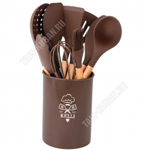 Кухонный н-р 10пр.в стакане d13 h15см,шоколад 