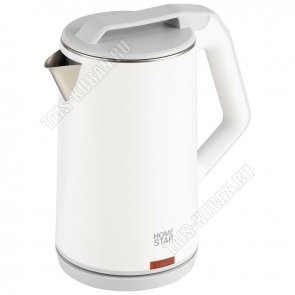 Чайник пластик+нержавеющая сталь 1,8л 1500Вт диск,двойная стенка (внутри-нерж.сталь),автоотключение,защита без воды,поворот на 360`,белый (12) 