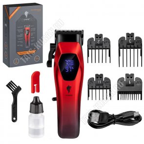 Машинка д/стрижки (аккум) 5Вт, 4насад (3-10мм), красный/черн (40) 