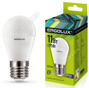Ergolux-Шар E27 11Вт, нейтрал.(дневн) 4000Вт, (аналог 90Вт обыч.лампы) (10) 