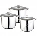 НАБОР кастрюль (баки) 3шт (цил. 9,5/11,5/13,5л),стекл.крыш, 3-х сл.инд.дно, зеркал.полир (2) 