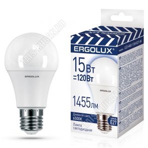 Ergolux ПРОМО-ЛОН E27 15Вт,дневной свет 6500К,светов.поток 1455Лм (аналог 120Вт обыч.лампы) h109 d60мм (10) 