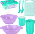 Набор для пикника 4 персоны 28пр, бирюза+сирень (18)