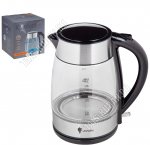 Чайник пластик+стекло 1,7л 2200Вт, черный/серебро (6) 