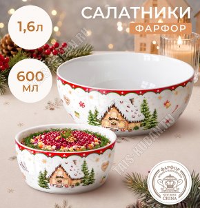 Elan/Пряничный домик Салатник набор 2шт 0,6/1,6л, п/у 