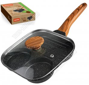 Nordic Stone Сковорода 3-х секционная для яичницы и бекона квадратная 18,5х18,5см с крышкой (12) 